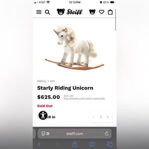 Steiff Plush Rocking Unicorn - Cream and Gold